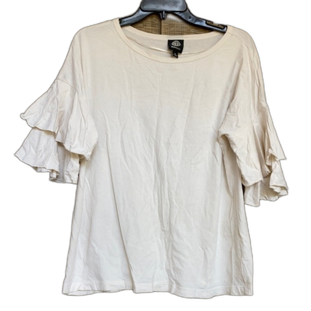 Bobeau cotton off white ruffle sleeve top